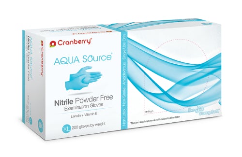 Cranberry Aqua Source Nitrile Powder Free Exam Gloves, 2000 gloves/case (CR-3445/6/7/8/9, Sizes X-small to X-large)