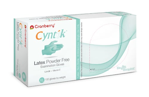 Cranberry Cyntek Latex Powder Free Exam Gloves with Citrus Peppermint Scent, 1000 gloves/case (CR-7835/6/7/8/9, Sizes X-small to X-large)