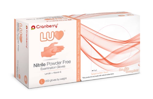 Cranberry LUV Nitrile Powder Free Exam Gloves with Tangerine Mint Scent, 2000 gloves/case (CR-3335/6/7/8, Sizes X-small to Large)