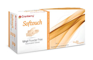 Cranberry Softouch Vinyl Powder Free Exam Gloves, 1000 gloves/case (CR-3015/6/7/8/9, Sizes X-small to X-large)